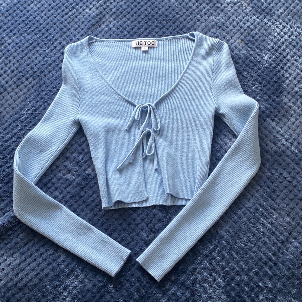 Light Blue Tie Crop Top